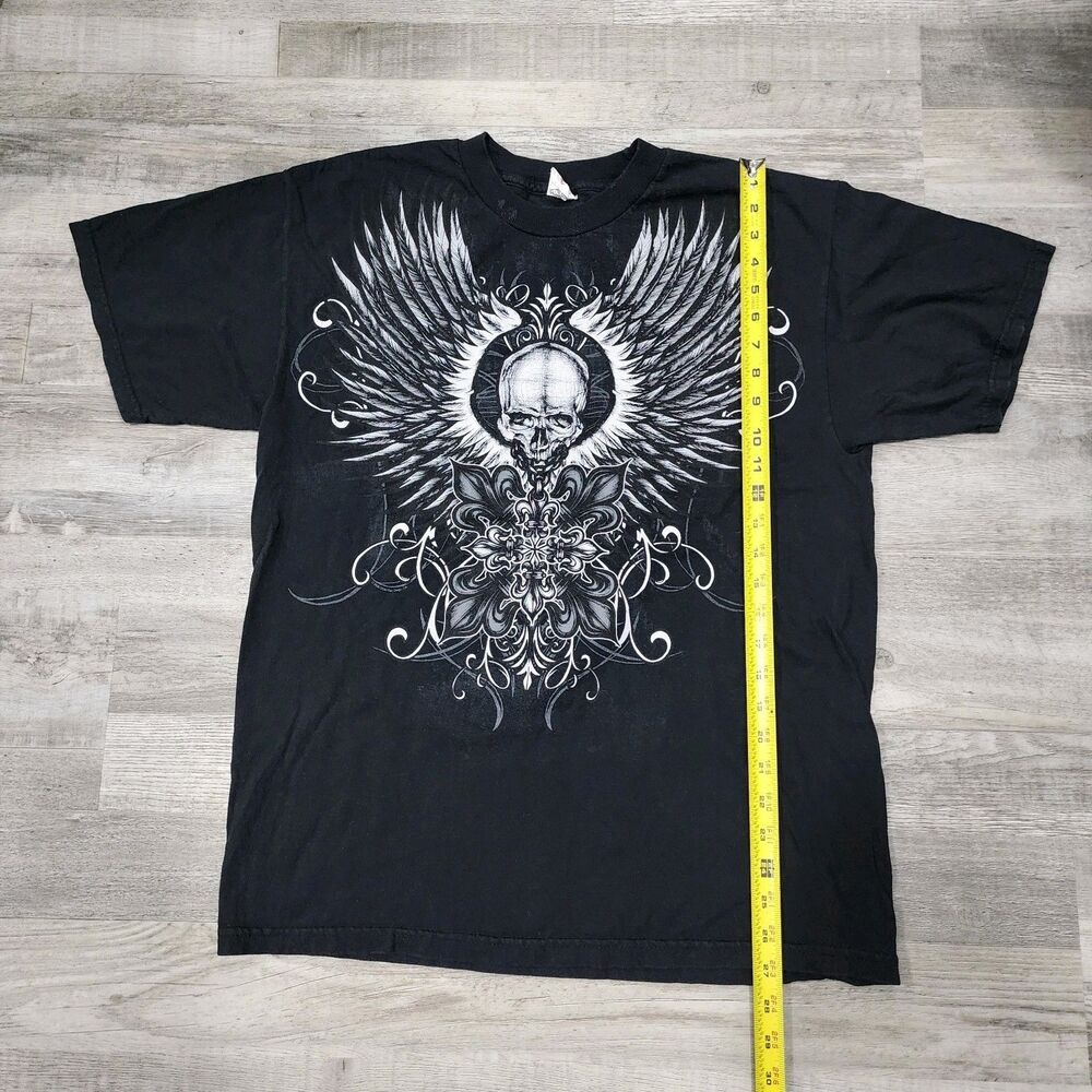 Cyber Grunge Tribal Skull Goth Tshirt Black Size L - Picture 3 of 6